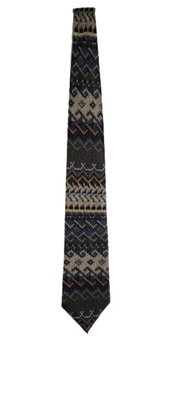 Henri Christian NY Paris Men's Silk Tie Fair Isle Beige Blue 4" x 62" EUC